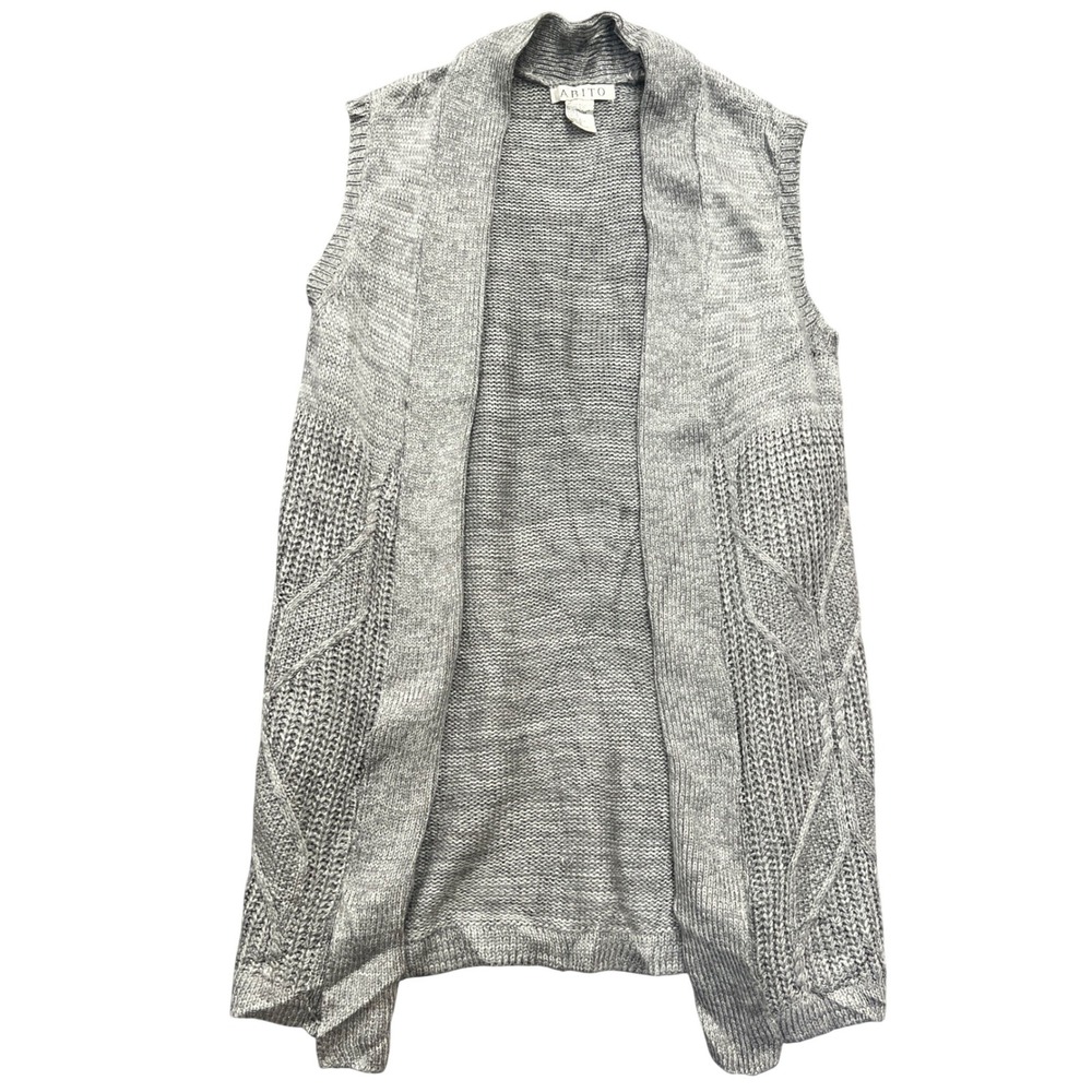 ABITO Womens Grey Knit Open Front Sleeveless Long Cardigan Vest Sweater Size S
